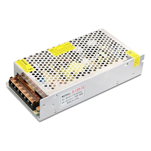 HPMN 12V 10A Power Supply 120W AC/DC Adapter Switching Power Transformer AC 110V-220V to DC 12 Volt 10 Amp Converter Low Voltage Output for LED Strip Light Security System CCTV Camera