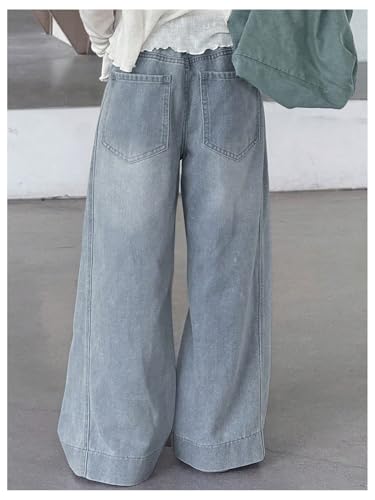 GORGLITTER Girl's Baggy Jeans Casual High Waisted Wide Leg Denim Pants with Pockets3