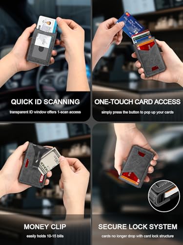 Image of Wallet for Men，Slim Minimalist Wallet with Money Clip ＆ ID Window, RFID Blocking Pop-Up Credit Card Holder (Minimalist Wallet, Gray) (GRAY)