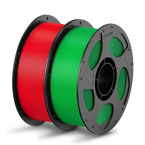 ANYCUBIC PLA Filament 1.75mm Bundle, 3D Printing PLA Filament 1.75mm Dimensional Accuracy +/- 0.02mm, 1KG Reusable Spool (2.2 lbs), 2KG Green + Red 2*1kg Pla (Red & Green)