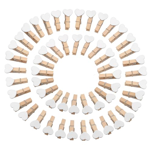 Herz Holzklammern Klein, 100 Stück Mini Wäscheklammern Holz, 3.5cm Kleine Klammern Dekoklammern für Fotos Hochzeit Weihnachten Party Dekoration Bilder Collagen Postkarten Weiss
