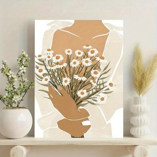 Lienzo de mujer con margaritas que inspira calma en tu hogar 4