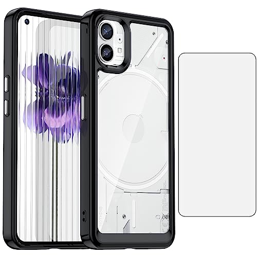 Asuwish Phone Case for Nothing Phone 1 One with Tempered Glass Screen Protector Cover and Cell Accessories Slim Soft TPU Silicone Rubber Protective Hybrid Mobile 2022 Women Men Transparent Clear Black
