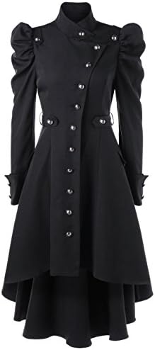 Beebeauty Gothic Vintage Womens Steampunk Victorian Swallow Tail Long Trench Coat Jacket (XL, Black)