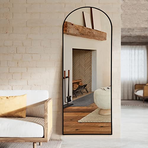 Neutype 65"X22" Arched Full Length Mirror Large Arched Mirror Floor Mirror With Stand Large Bedroom Mirror Standing Or Leaning Against Wall Aluminum Alloy Frame Dressing Mirror, Black #TOP1