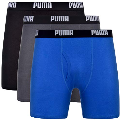 PUMA Men's 3 Pack Cotton Boxer Briefs (X-Large, Bright Blue)