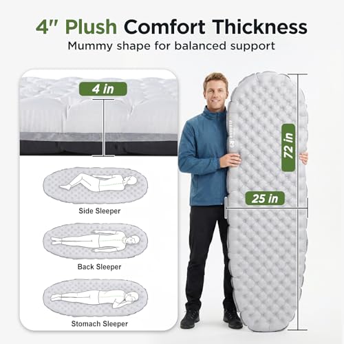 Image of Elegear CumbreX Sleeping Pad for Camping with 9 R-Value, 4 inch Thick Ultralight Camping Sleeping Mat for All Seasons, Insulated Backpacking sleeping pad, Durable Camping Mattress for Outdoor Hiking Tent