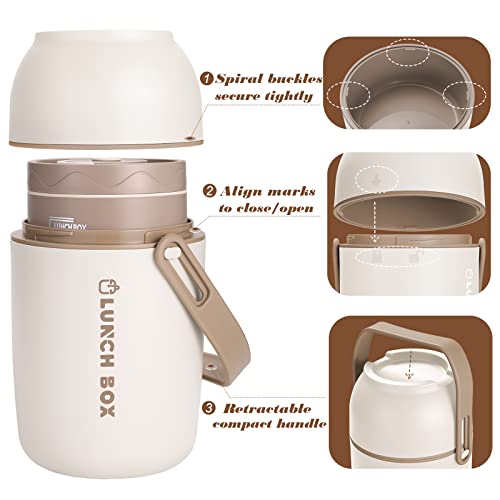 Qqko Portbale Insulated Lunch Food Container Set, Insulated Bento Box With Thermal Lunch Box Shell, Stainless Steel Stackable Lunch Container For Adult Men Women, 46 Oz/5.75 Cup, Microwavable #TOP4