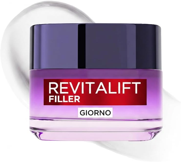 L'Oréal Paris Crema Viso Giorno Revitalift Filler, Per Tutti i Tipi di Pelle, Azione Anti-Rughe, Pelle Rimpolpata a Lungo, con Acido Ialuronico Concentrato, 50 ml