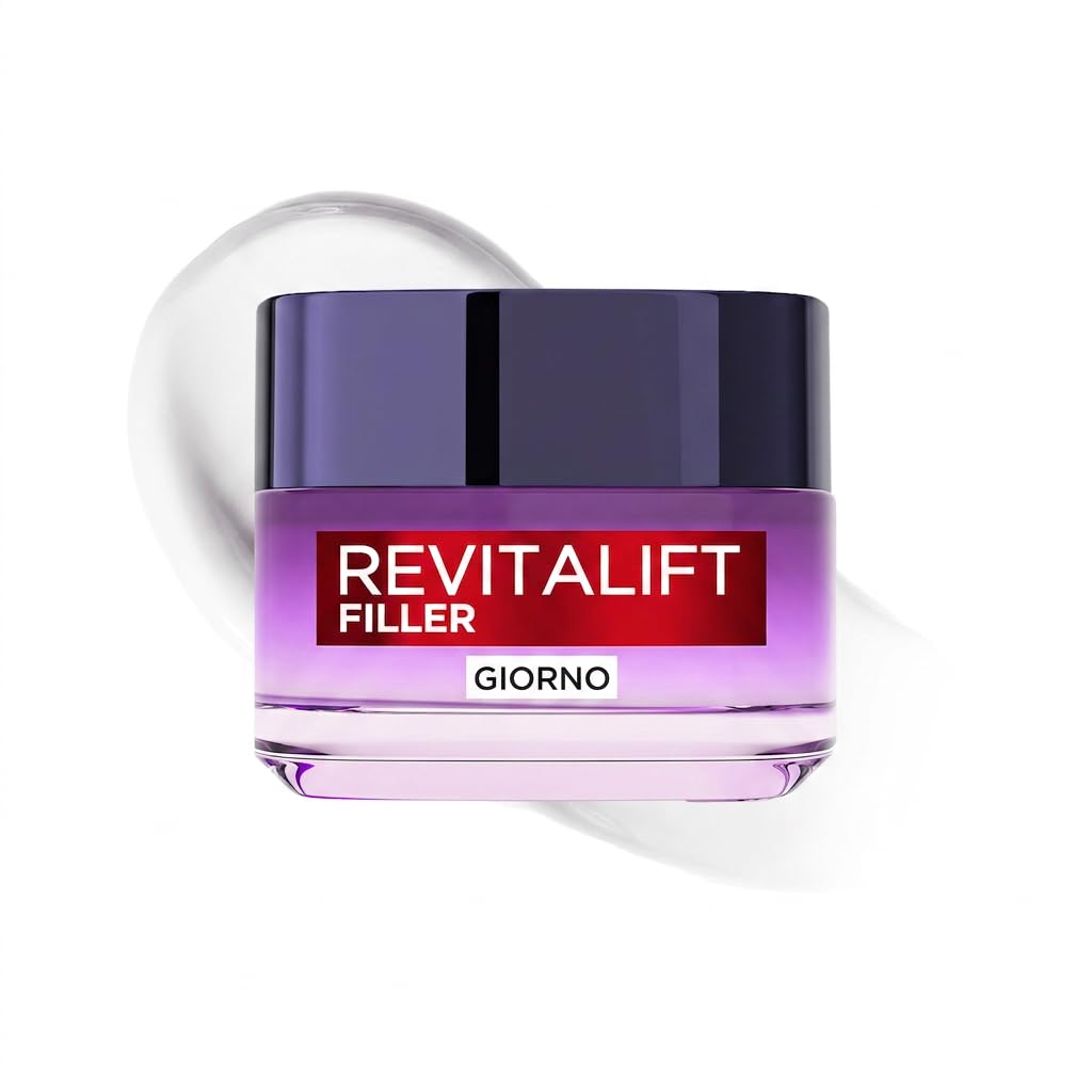 L'Oréal Paris Crema Viso Giorno Revitalift Filler, Per Tutti i Tipi di Pelle, Azione Anti-​Rughe, Pelle Rimpolpata a Lungo, con Acido Ialuronico Concentrato, 50 ml