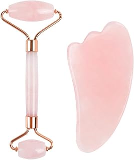 Rose Quartz Roller Slimming Face Massager Lifting Tool Natural Jade Roller Facial Massager Face Roller Skincare Tools-Rose Set No Box