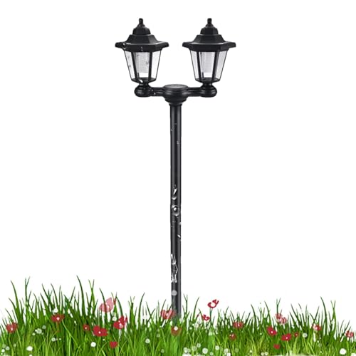 Lambo Luces solares de poste para exteriores, lámpara solar de doble cabeza, iluminación decorativa de paisaje para todas las estaciones para puerta trasera, porche, pasarela, patio trasero