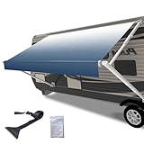 CYLAND RV Awning Fabric Replacement,Camper Trailer Motorized Awning Replacement for Motorhome,Heavy Duty Weatherproof 18.5oz Outdoor Vinyl RV Canopy 16'(Fabric 15'2') Blue Fade