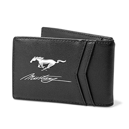 Compatible with - Ford Mustang Script Black PU Leather Slim RFID Resistant Bi-fold Men Wallet