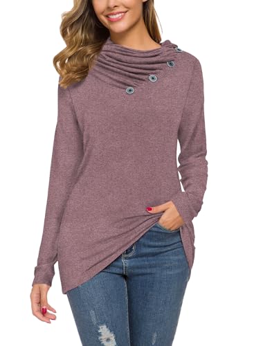 Image of WEACZZY Women's Long Sleeve Shirts Button Cowl Neck Casual Loose Tunic Tops Blouse Dressy Fashion 2026