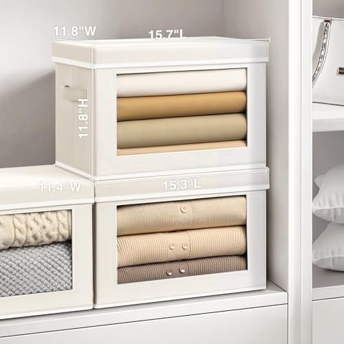 Image of Homsorout Storage Bins with Lids, 4 Pack Large Storage Cubes with Window, Closet Bins with Lids & Handles, Fabric Box for Organizing Clothes, Towels, Books, Beige