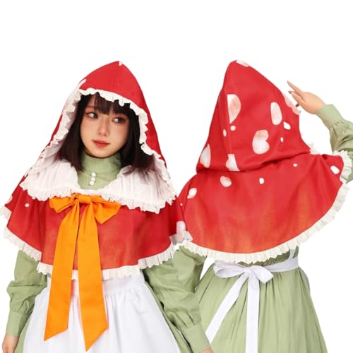 DAZCOS Women‘s Red Mushroom Hat Cowl Cosplay Spotted Cap Hood Costume Christmas Halloween Accessories ? (Red)