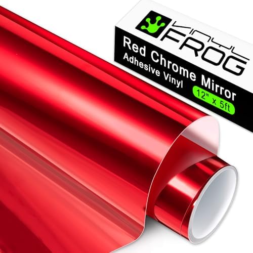 VINYL FROG Red Chrome Permanent Vinyl - 12"x60" Glossy Metallic Adhesive Vinyl Roll Mirror Craft Vinyl Works with Cameo and Other Cutters