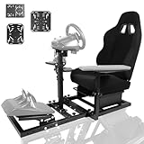  Anman Flighting Simulator Cockpit mit schwarzem Sitz Stabil Kompatibel mit HOTAS Warthog G Saitek Logitech G920 G923 T80 T150 Radständer Ohne Radpedal Handbremse Gashebel und Joystick