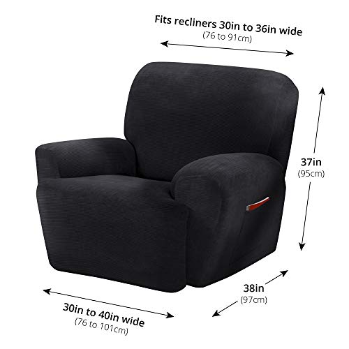 Maytex Collin Stretch 4 Piece Recliner Chair Furniture Cover Slipcover, Black #TOP3