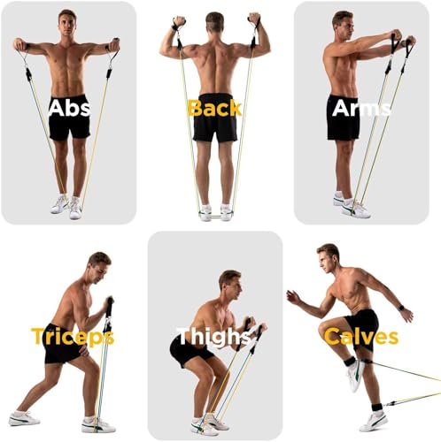 Image of Resistance Bands Set for Exercise Stretching and Workout Toning Tube Kit with Foam Handles, Door Anchor, Ankle Strap and Carry Bag for Men and Women