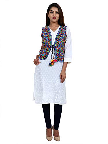 Image of Craft Trade Women's Cotton Embroidered Kutchi Jacket with Tassels Sleeveless Mirror Work
