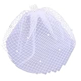 Eleva la elegancia nupcial con este velo blanco de jaula de pájaros, utiliza tul transpirable para mayor comodidad y decorado con perlas para una sofisticación atemporal