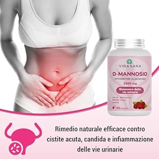 D-Mannosio Puro 2200 mg con Mirtillo Rosso – 180 Capsule | Integratore Donna e uomo per Vie Urinarie e Cistite | Supporto contro Candida e Infezioni Urinarie