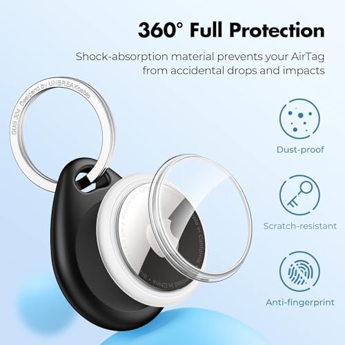 Image of UNBREAKcable for Apple AirTag Holder - 4 Pack [Fit Tightly Design] [Easy to Install] [Hold Air Tag Securely] Waterproof TPU Shell Protective Case with 304 Stainless Steel Keychain Key Ring