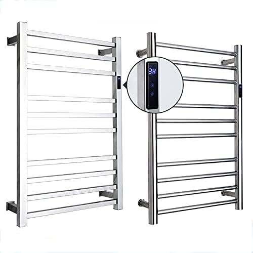 Heated Towel Rack, Stainless Steel Electric Towel Warmer, 10 Bars Bathroom Heated Drying Rack, Wall-Mounted Plug-in/Hardwired Design Towel Rail,1,Hardwired (2 Hardwired)