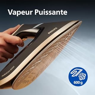 Philips Centrale Vapeur PerfectCare Série 6000 - Puissance 2400W, Effet Pressing 600g, Pression 8 bars, Technologie OptimalTEMP, Semelle SteamGlide advanced, Réservoir 1.8L, Noir/Doré (PSG6064/80)