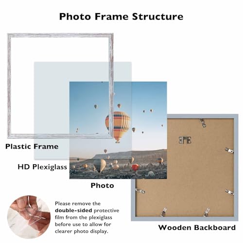 Image of JCJMY 10x10 Picture Frame for Wall Hanging, Wall Mounting Horizontally or Vertically, 10 x 10 Square Wall Gallery Poster Photo Frame with Durable Shatter Resistant Plexiglass, Rustic White