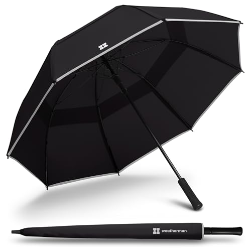 Weatherman Umbrella - Stick Umbrella - Windproof Umbrella Resists Up to 55 MPH Winds (Black)