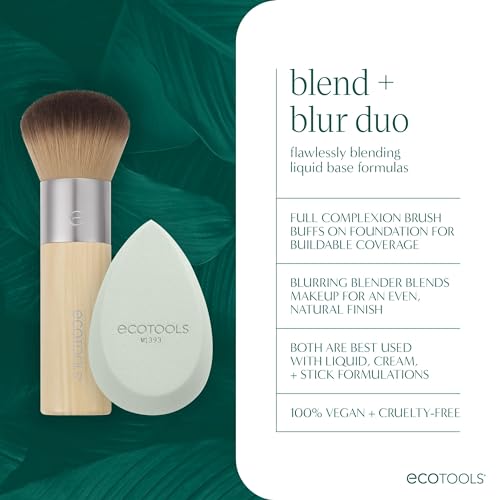 EcoTools Blend + Blur Makeup Brush and Sponge Duo, Makeup Blender Sponge & Foundation Brush, For Liquid & Cream Makeup, Cloud Skin, Eco Friendly, Latex-Free, Cruelty Free, & Vegan, 2 Piece Set - Image 4