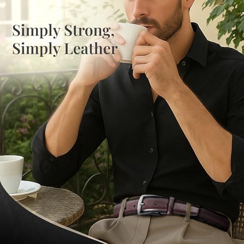 Image of Genuine Leather Dress Belts For Men - Mens Belt For Suits, Jeans, Uniform With Single Prong Buckle - Designed in the USA
