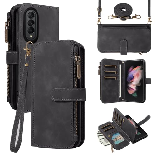 Samsung Galaxy Z Fold 3 5G pochette portefeuille Asuwish à fermeture éclair pour voyager léger