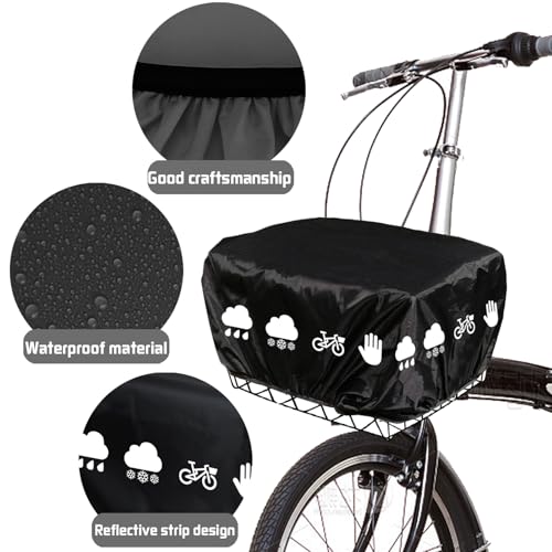 AUNGCSHE Regenschutz Fahrradkorb, Fahrradkorb Regenschutz mit Gummizug, Korbabdeckung Wasserdicht mit Reflexstreifen, Regenabdeckung für Korb hinten, für alle Körbe bis Größe 45x45cm (Schwarz)