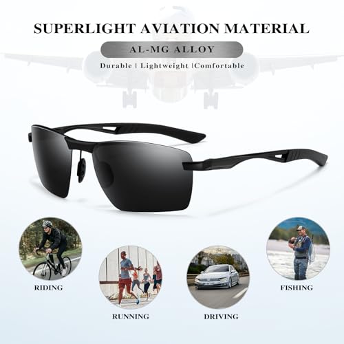 SUNGAIT Polarized Al-Mg Rimless Sunglasses For Men Sports Rectangle Driving Fishing3
