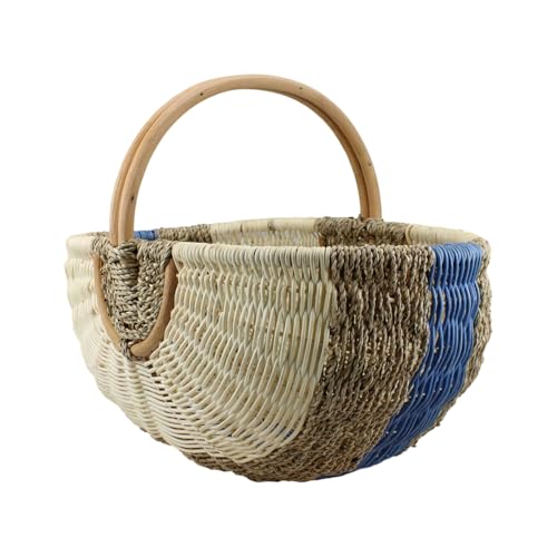 PEZZO UNICO ARTIGIANALE: Ogni cesto è realizzato a mano da esperti artigiani con un mix di rattan, alghe e liane di alta qualità. Questa combinazione di materiali naturali unisce tradizione e design moderno bicolore blu. Essendo un prodotto artigianale, le dimensioni possono variare (±1 cm).