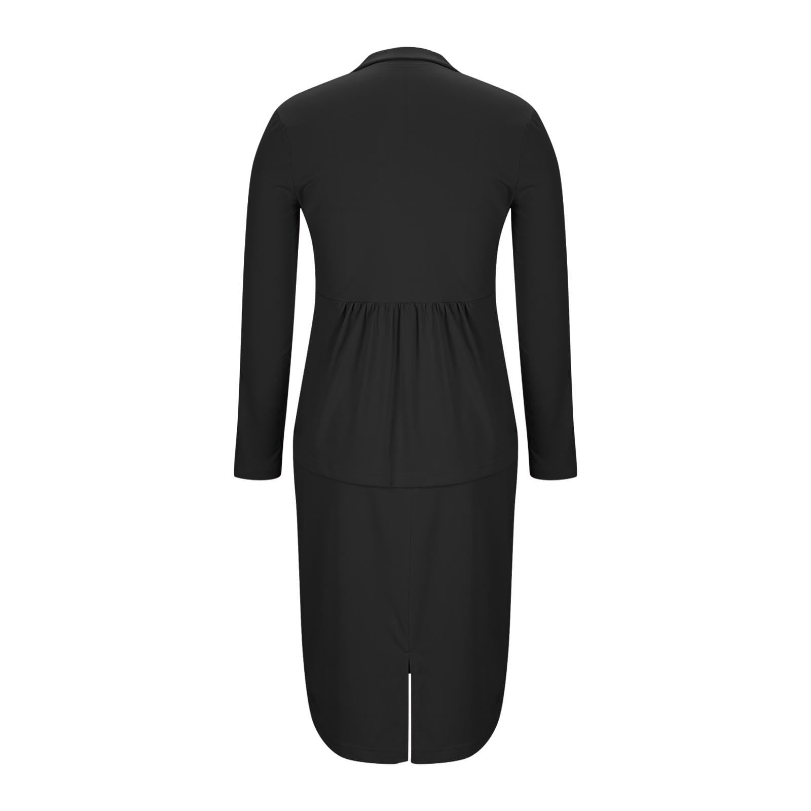 Anzug Set Damen Blazer Mit Rock Elegant Business Büro Einfarbig Blazer Revers Langarm Anzugjacke Hosenanzug Slim Fit Shorts 2 Stück Anzugsets Kostüm Frauen Festlich Blazer Bleistiftrock