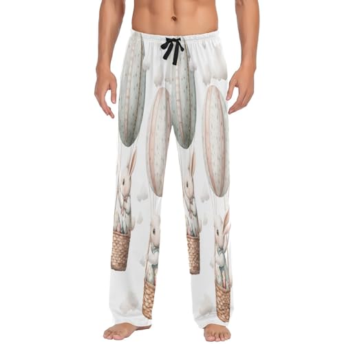 ALAZA Men's Easter Bunnies Baskets Easter Eggs Hot Air Balloons Sleep Pajama Pant