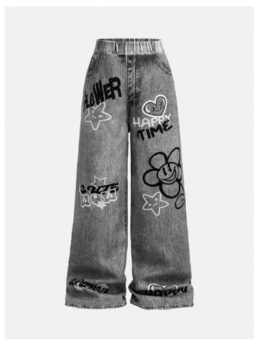 Image of SOLY HUX Girl's 2 Piece Outfits Graphic Print Long Sleeve Tee Tops and Jean Pants Streetwear Set