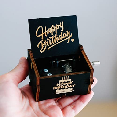 Image of Zesta Wooden Happy Birthday Music Box - Vintage Hand Crank Musical Gift for Men, Women, or Children