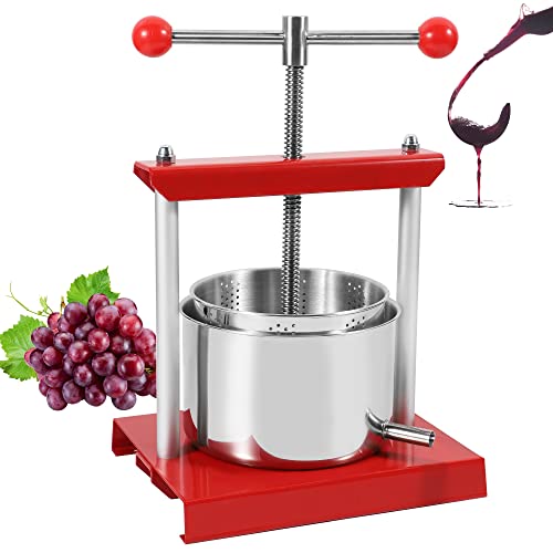 Hanchen 2L果汁しぼり器 蜂蜜絞り器 ハンドプレス器 密閉 取り外し可能 ステンレス鋼 レモン/柚子/みかん/ぶどう/スイカ/フルーツ/ジュース/蜂蜜/野菜/果汁残渣の分離/ワイン造り/濾過 家庭用 業務用 (2L)