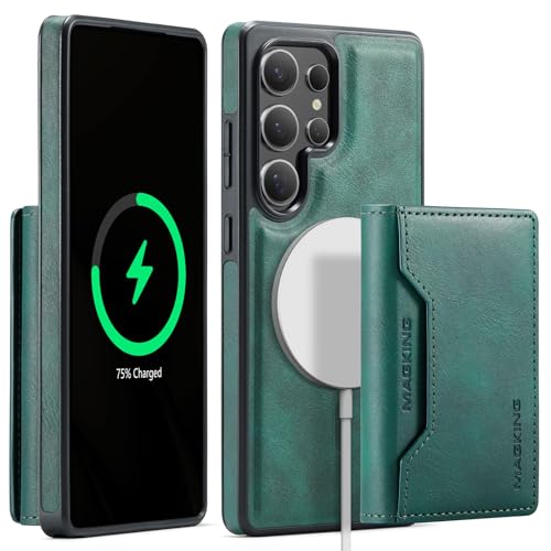 Étui en cuir magnétique vert pour iPhone 14 avec rabat amovible