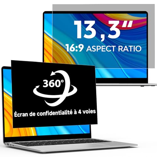 360° Filtre de Confidentialité 13.3 Pouces 16:9 - Protecteur d'écran Anti-Espion Anti-Lumière Bleue, Filtre Ecran Confidentialité Portable Compatible avec HP/Dell/Acer/Lenovo/ThinkPad/ASUS/Samsung