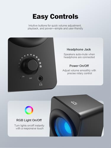 Image of Bluedee Computer Speakers for Desktop PC, Dual Driver PC Speakers with RGB Lights, Plug & Play Compact Wired USB Speaker for Laptop & Desktop, USB or USB-C for Power & Audio