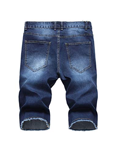 Image of PASOK Men's Casual Denim Shorts Distressed Stretchy Jeans Shorts Ripped Short Pants