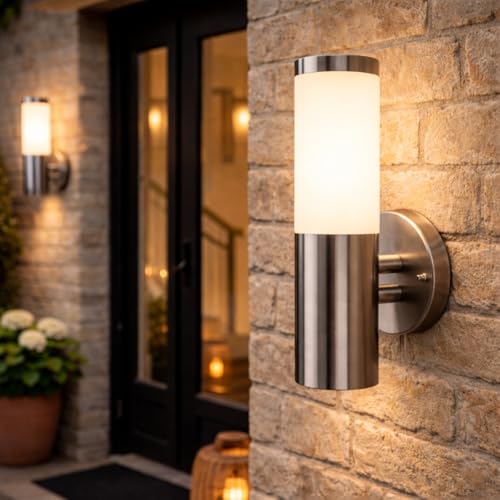 Stainless Steel Silver Outdoor Outside Wall Light Indoor Garden Patio Porch Door Conservatory Decking Shed (Straight) - Image 2