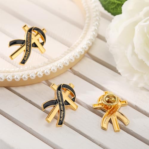 Misdary Funeral Favors for Guests Funeral Memorial Pin Cross Ribbons Forever in Our Hearts Lapel Brooch Pin for Religious Christian Celebration of Life Mourning Remembrance Day3